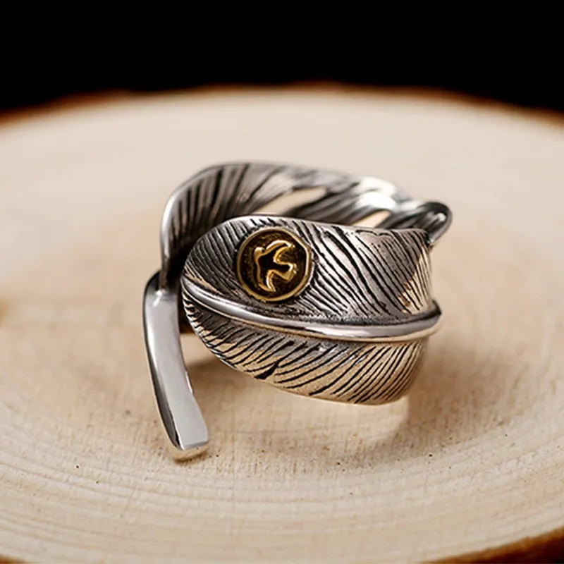 Feather 925 Sterling Silver Adjustable Vintage Ring