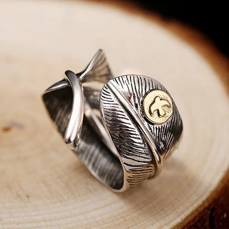 Feather 925 Sterling Silver Adjustable Vintage Ring