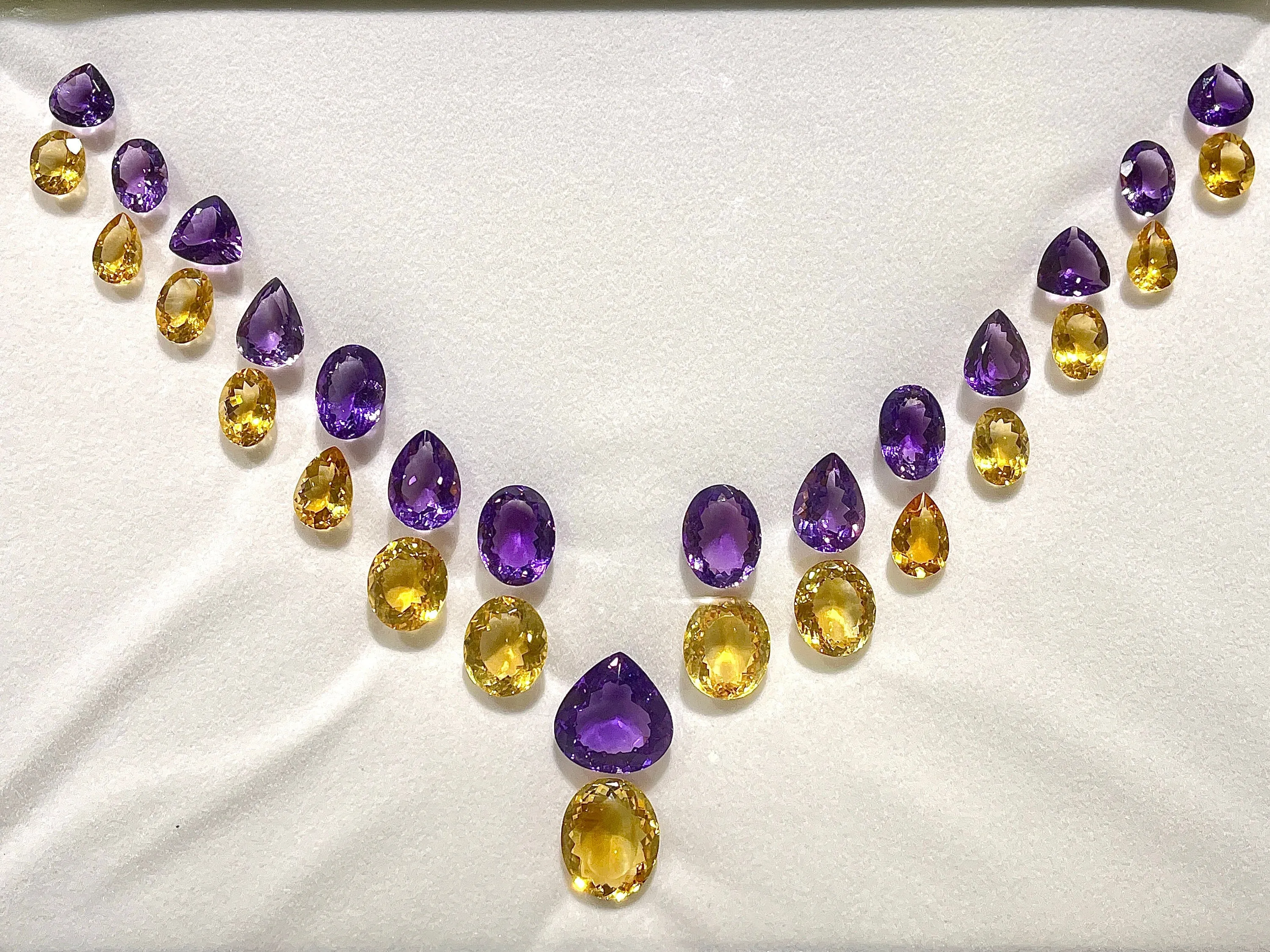 Fine AAA Amethyst & Citrine cut stone Graduated Layout set