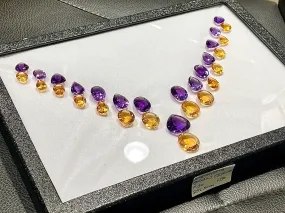 Fine AAA Amethyst & Citrine cut stone Graduated Layout set