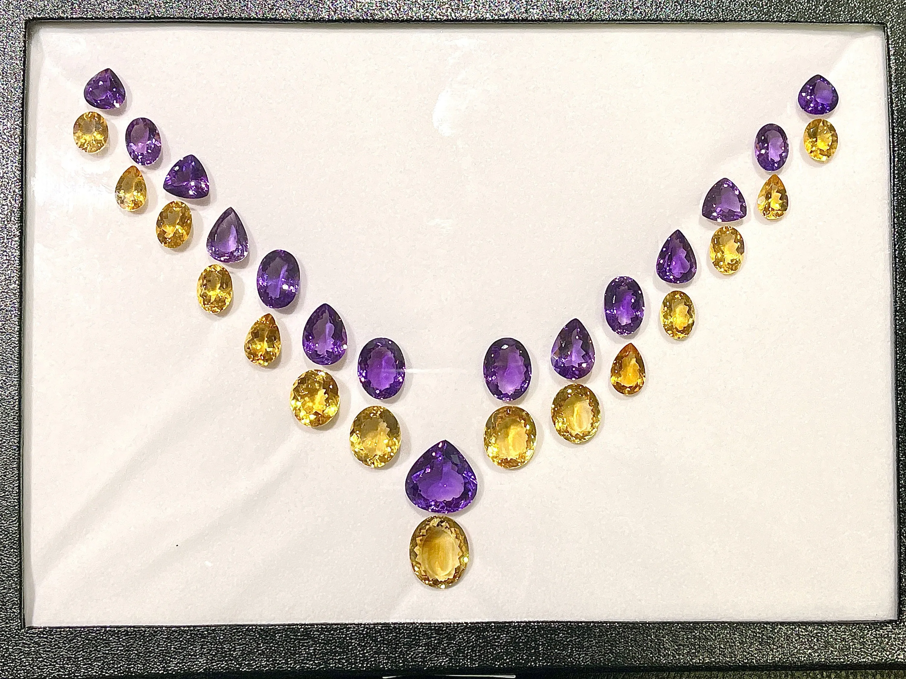 Fine AAA Amethyst & Citrine cut stone Graduated Layout set