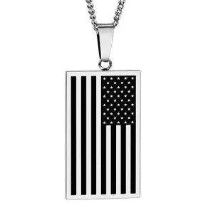 Flat Metallic USA Flag Pendant with Chain Necklace