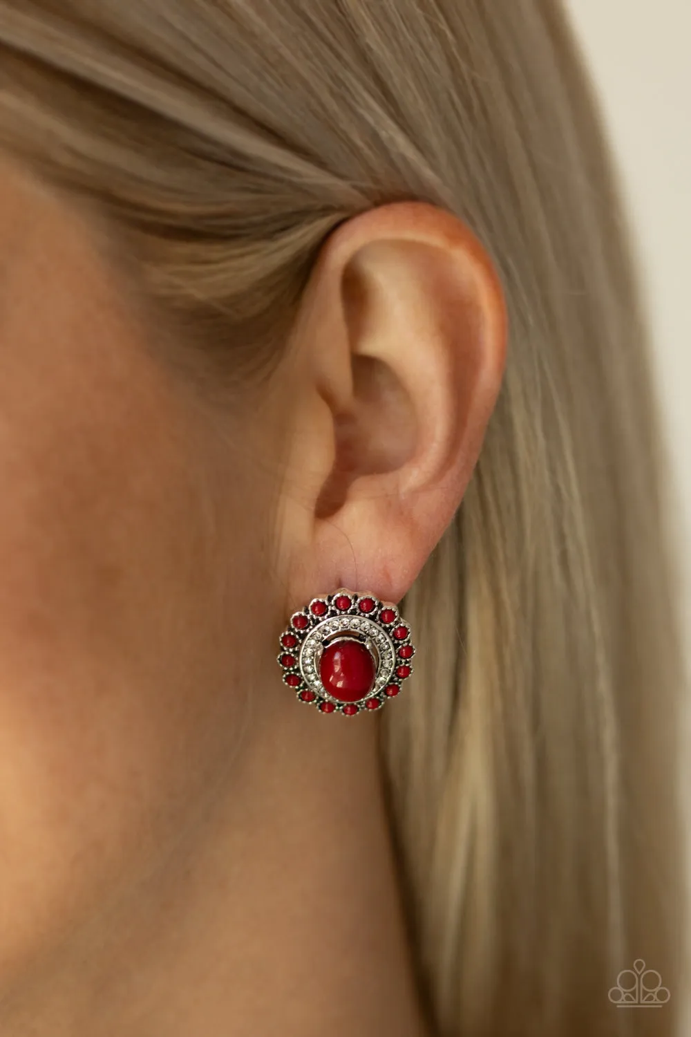 Floral Flamboyance - Red Post Earring