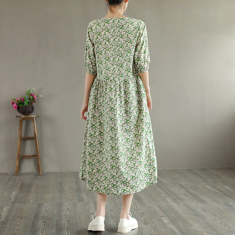 Floral Summer Comfortable Cotton Square Collar Thin Dress