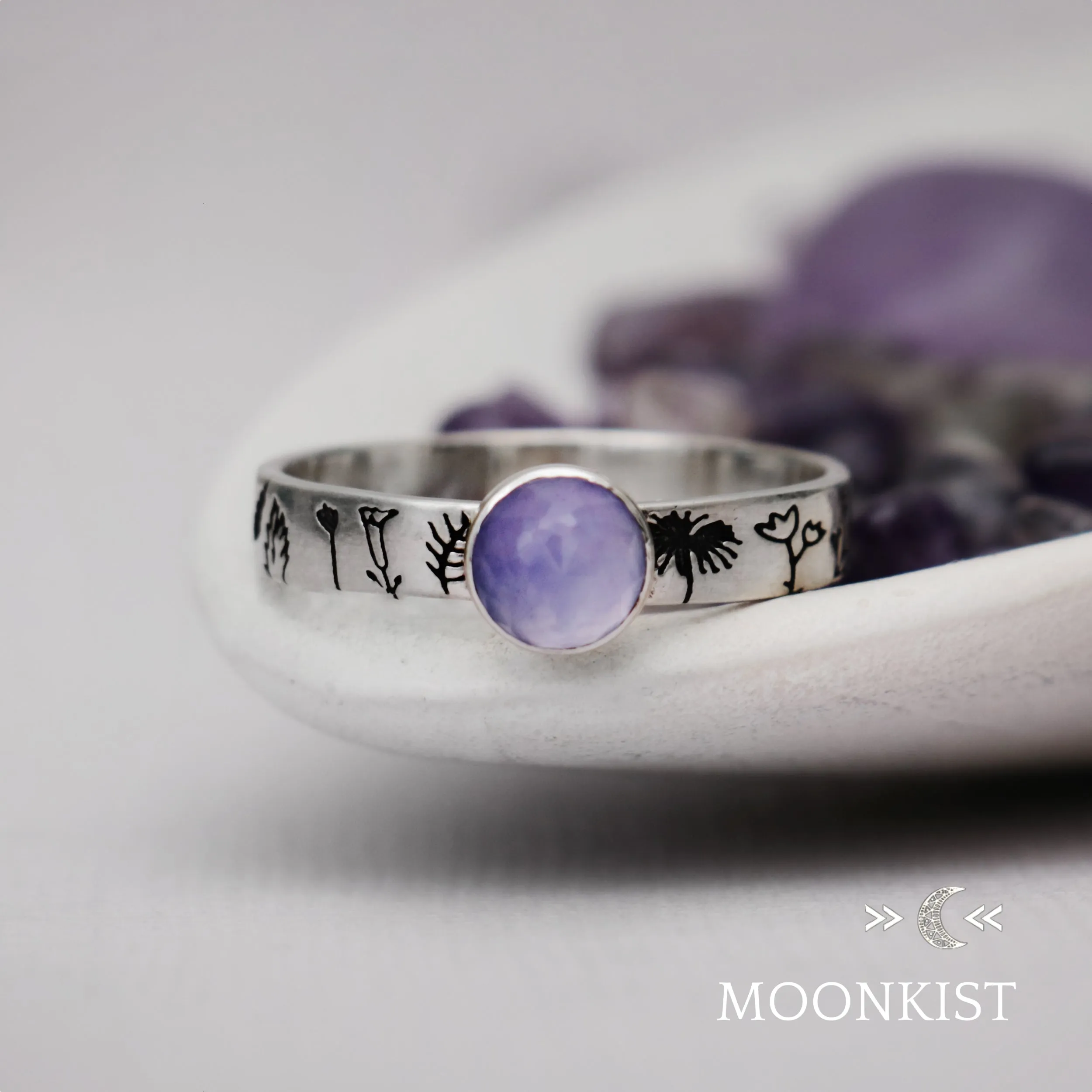 Flower Engraved Engagement Ring  | Moonkist Designs