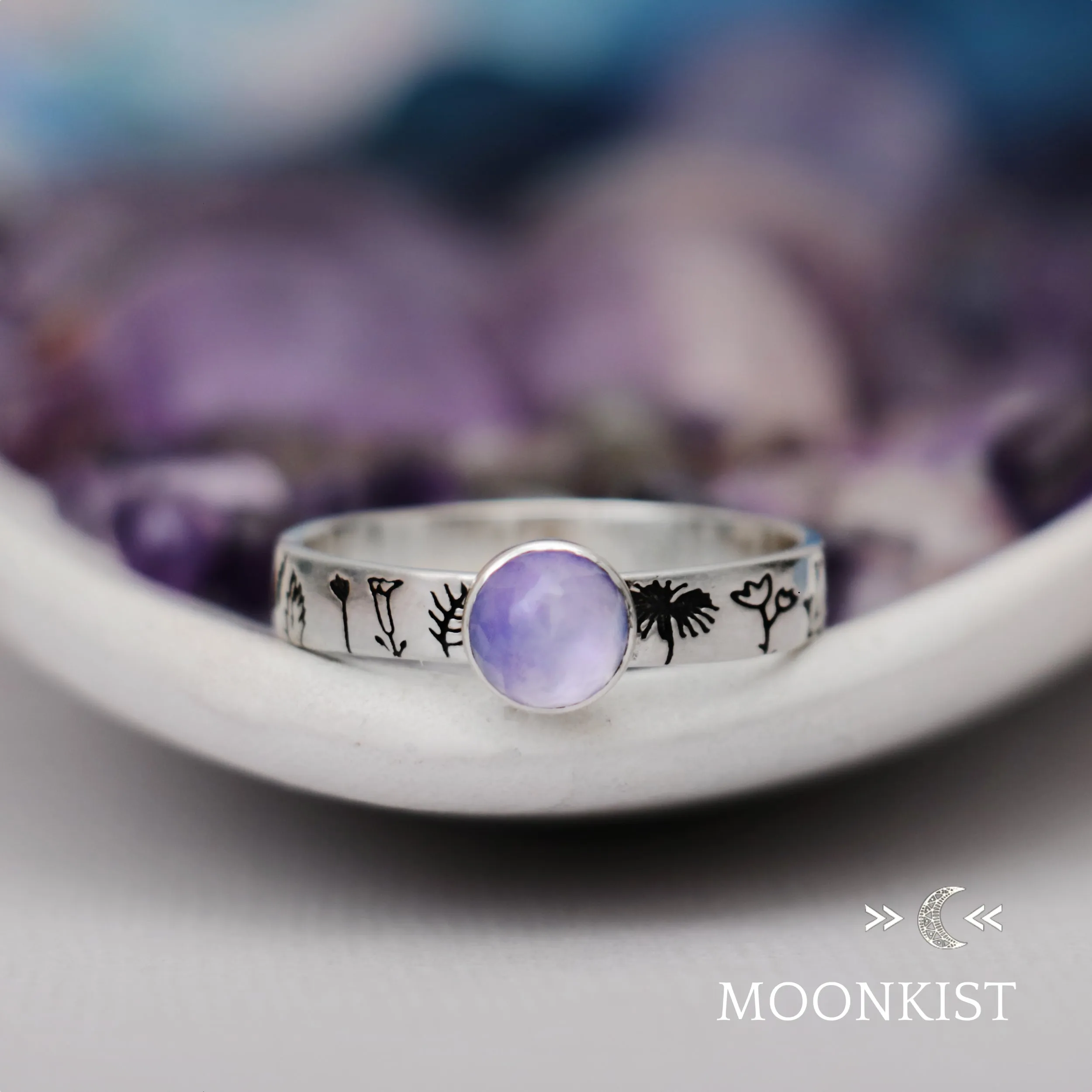 Flower Engraved Engagement Ring  | Moonkist Designs