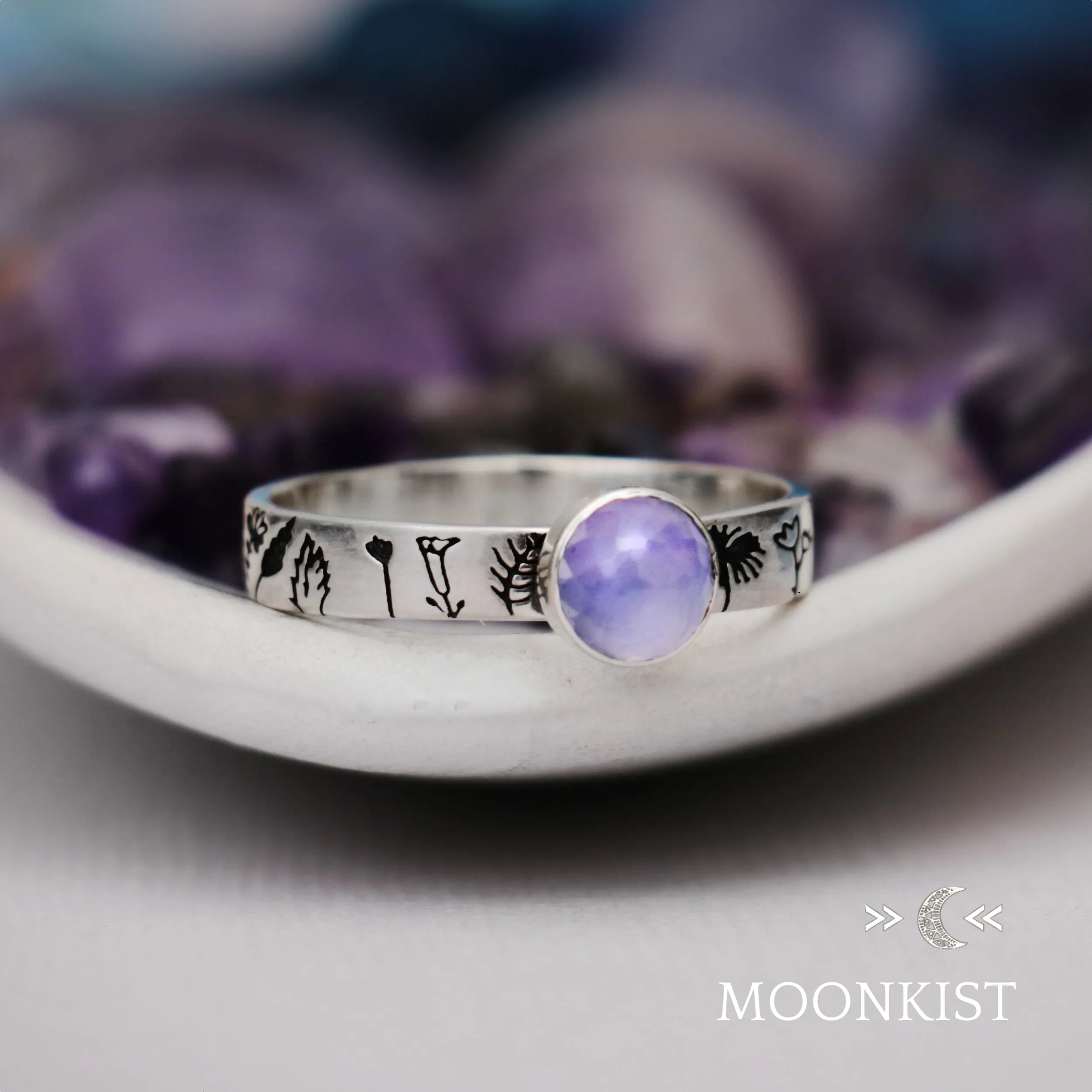 Flower Engraved Engagement Ring  | Moonkist Designs