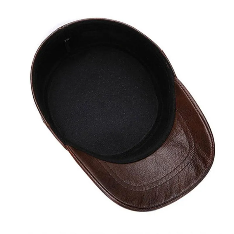 Genuine Cowhide Leather Military Cap