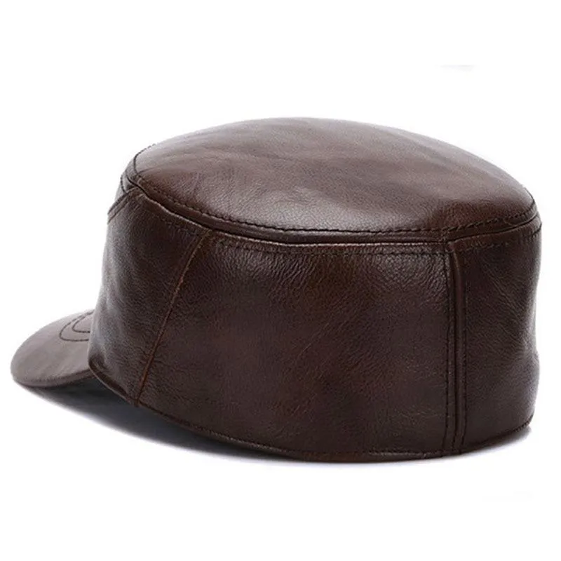 Genuine Cowhide Leather Military Cap