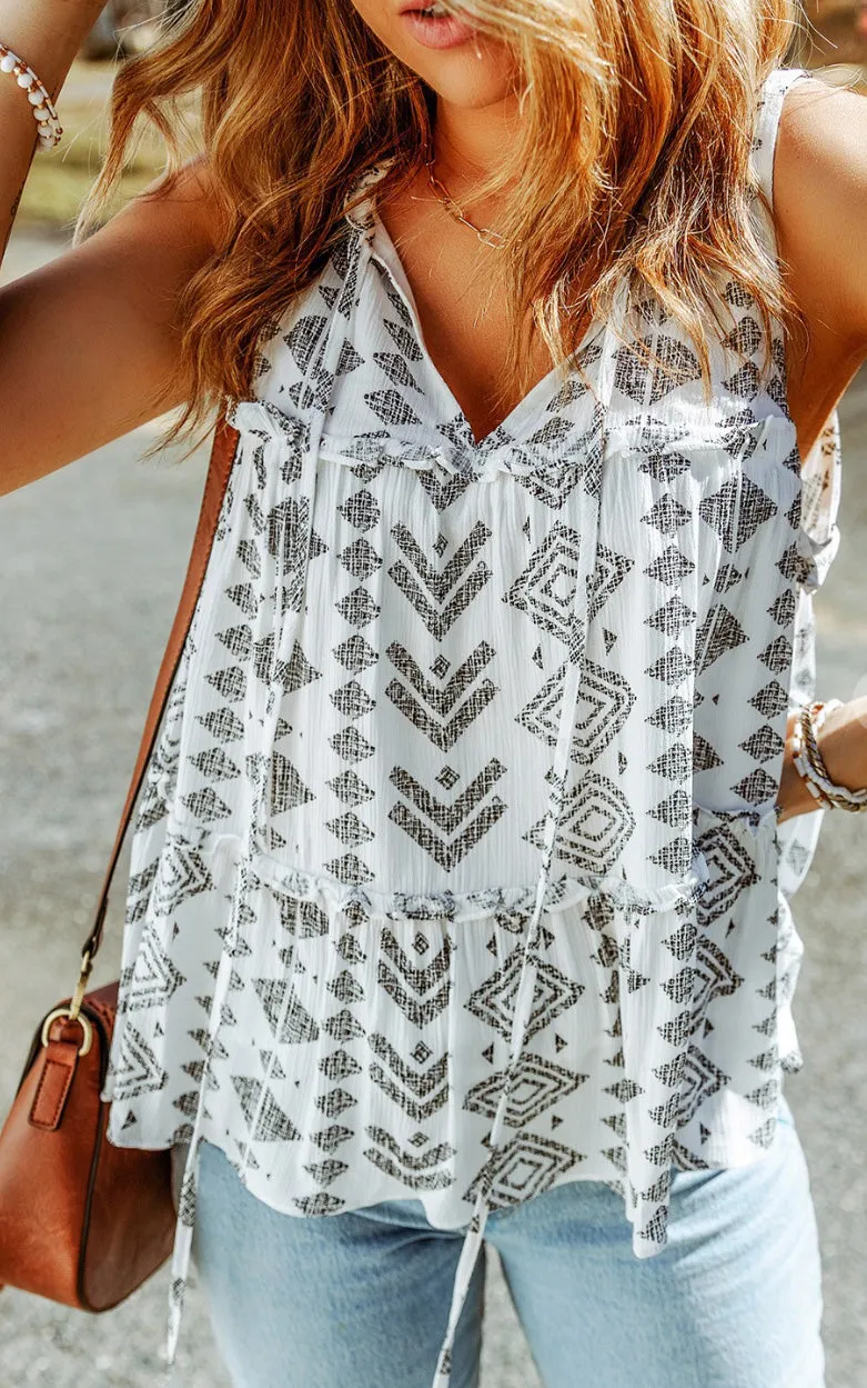 Geo Print V Neck Top loop