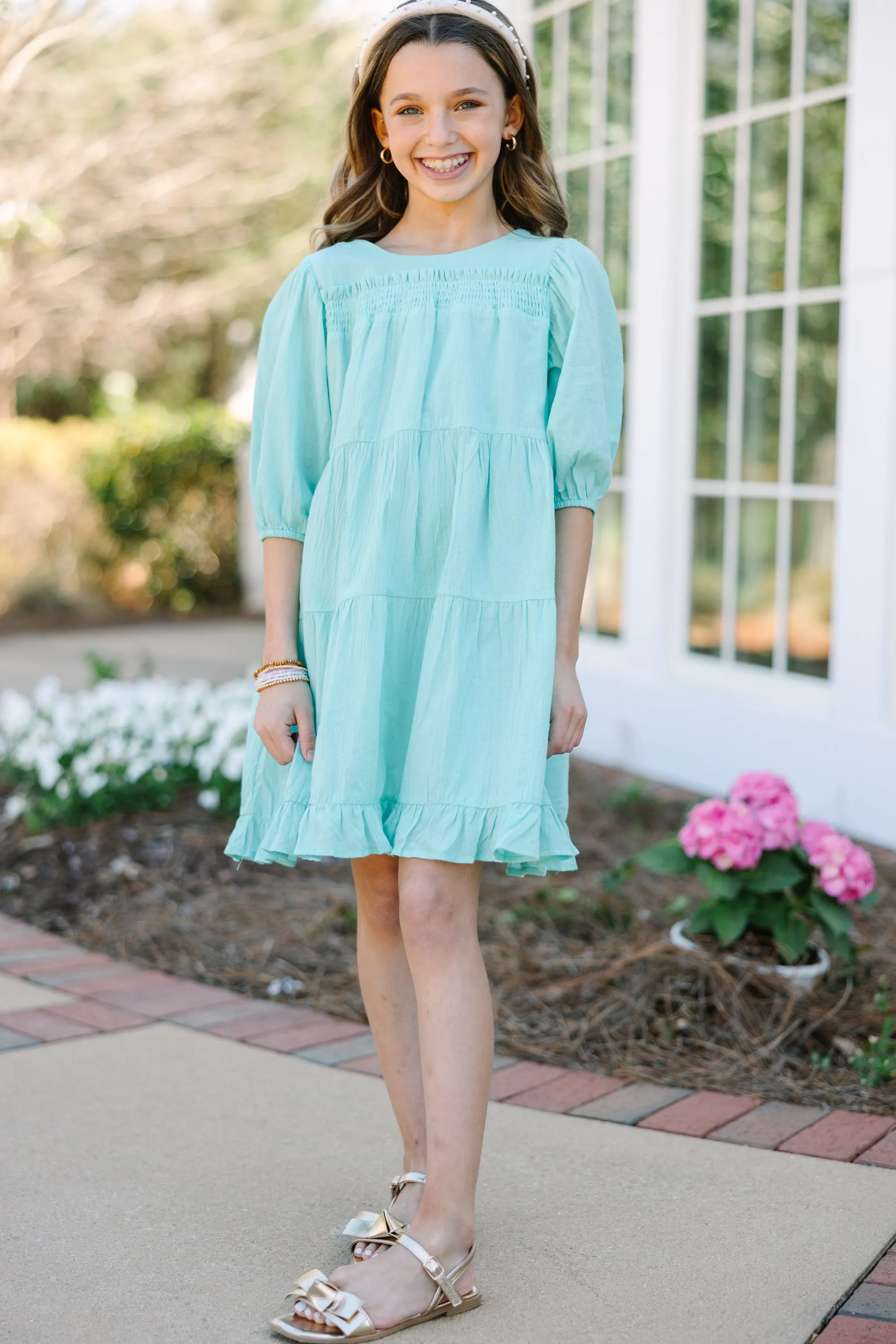 Girls: Clear Skies Blue Ruffled Dress