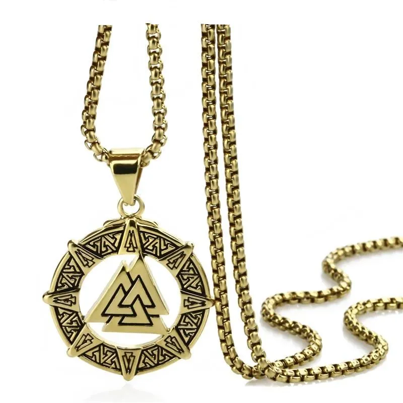 Gold & Silver Viking Valknut Pendant with Chain Necklace