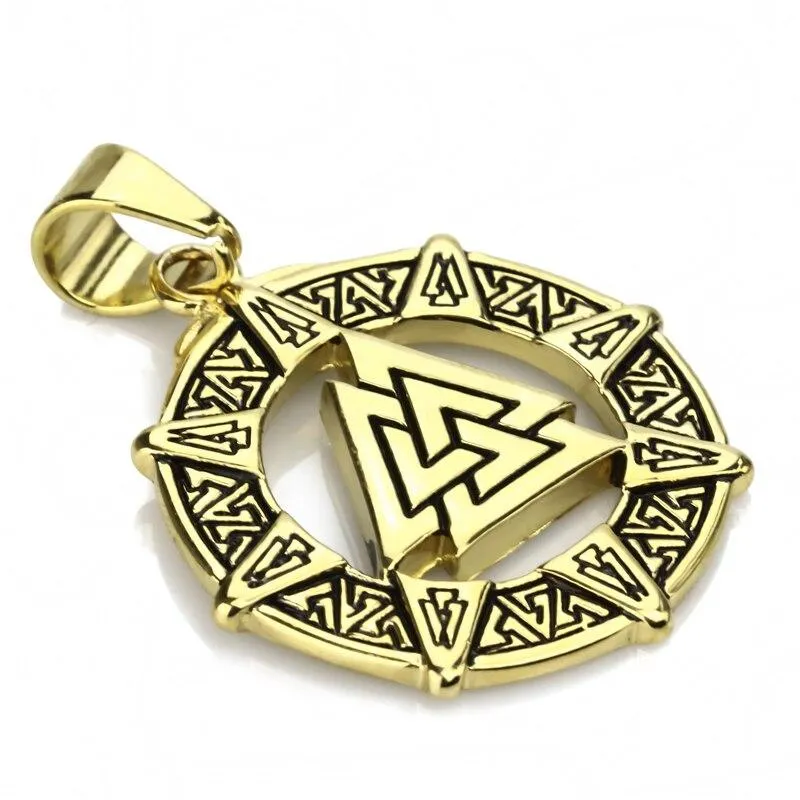 Gold & Silver Viking Valknut Pendant with Chain Necklace