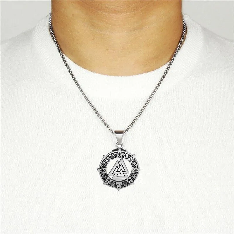 Gold & Silver Viking Valknut Pendant with Chain Necklace