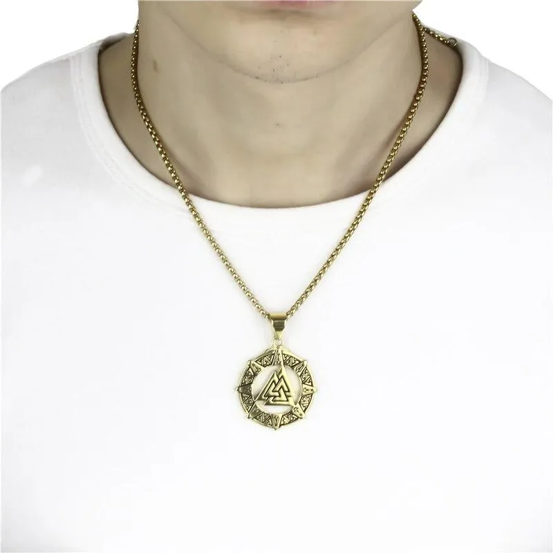 Gold & Silver Viking Valknut Pendant with Chain Necklace