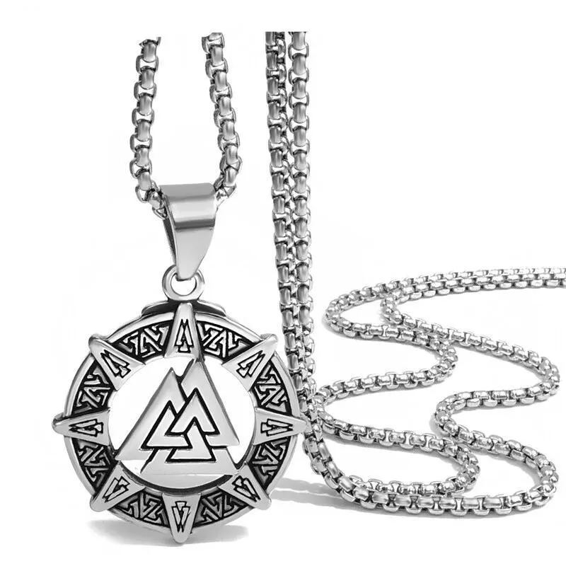 Gold & Silver Viking Valknut Pendant with Chain Necklace