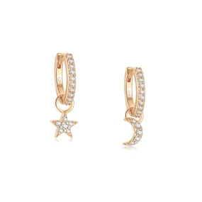 Gold Moon & Star Huggie Hoop Earrings