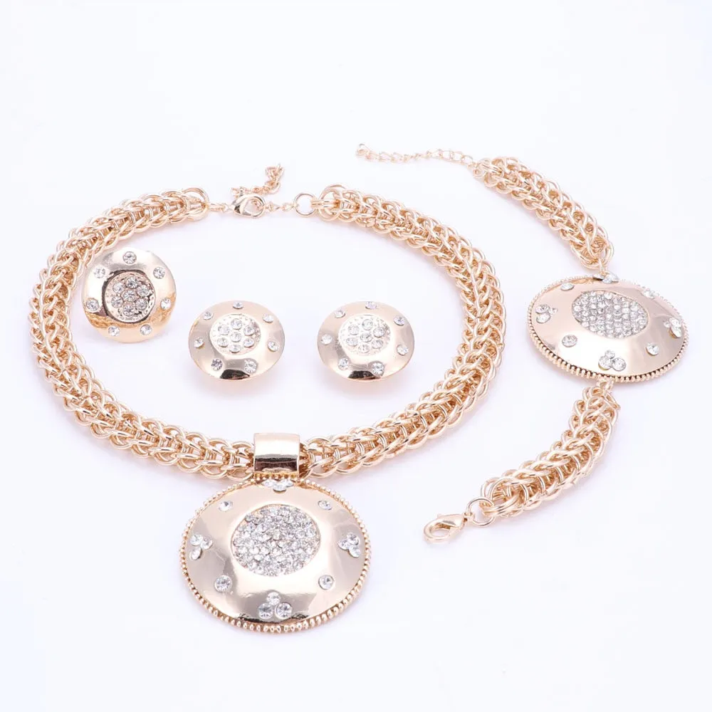 Gold-Plated Crystal Necklace, Bracelet, Earrings & Ring Wedding Jewelry Set