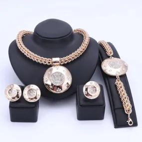 Gold-Plated Crystal Necklace, Bracelet, Earrings & Ring Wedding Jewelry Set