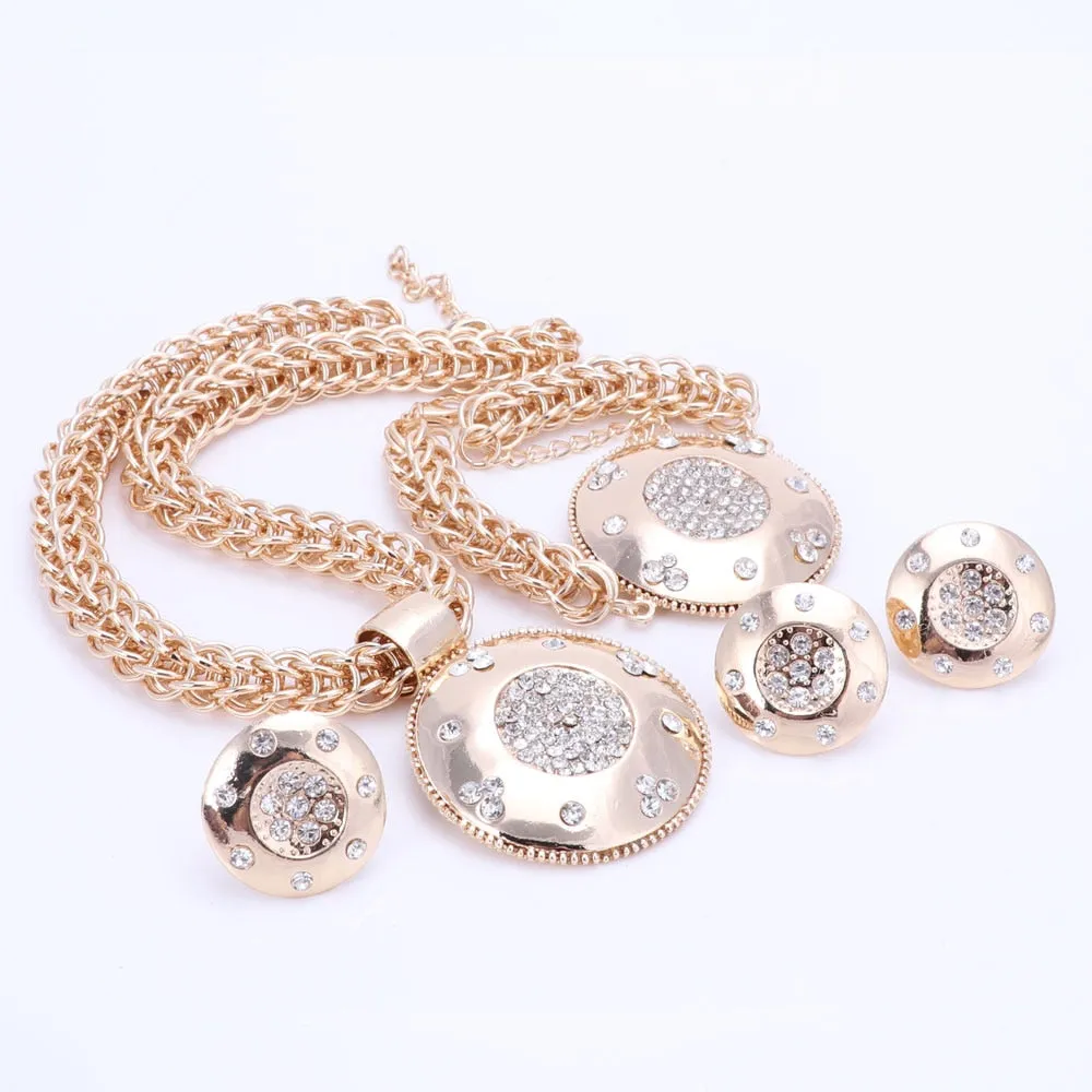 Gold-Plated Crystal Necklace, Bracelet, Earrings & Ring Wedding Jewelry Set