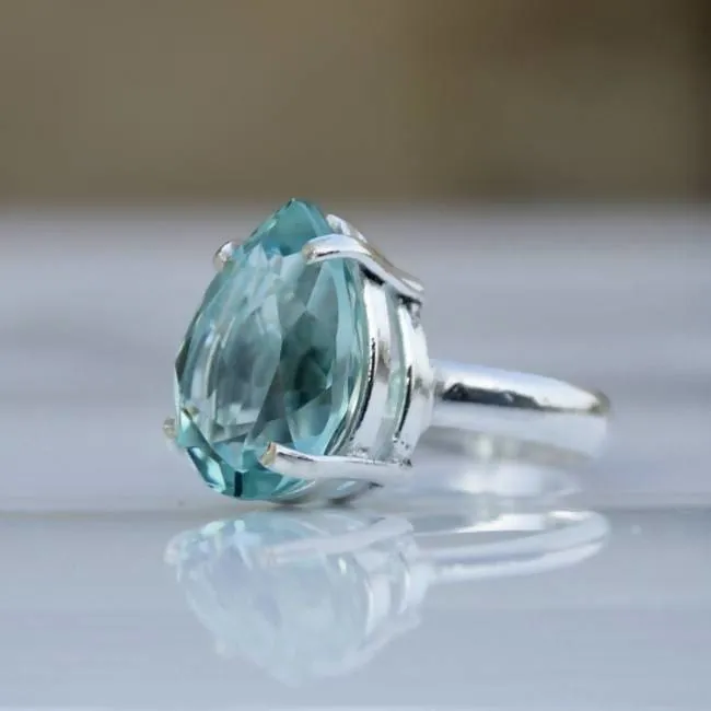 Green Apatite Ring, Pear Cut Apatite Quartz Gemstone 925 Sterling silver Ring, 22K Yellow Gold, 22K Rose Gold Ring Jewelry