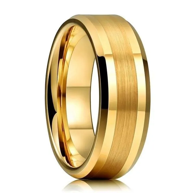 His & Hers 6/8mm Gold Matte and Polished Finish Tungsten Carbide Wedding Band Set