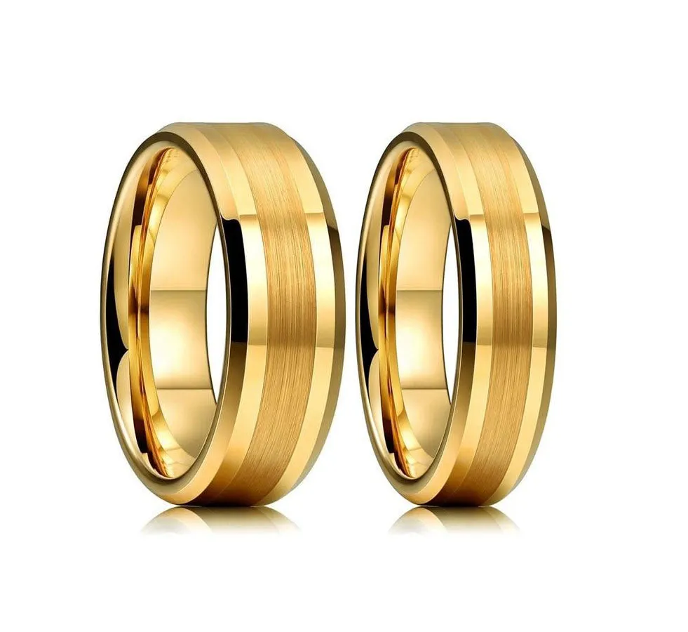 His & Hers 6/8mm Gold Matte and Polished Finish Tungsten Carbide Wedding Band Set