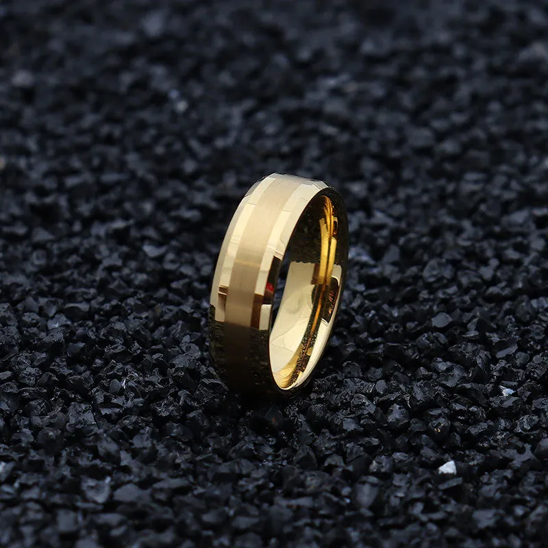 His & Hers 6/8mm Gold Matte and Polished Finish Tungsten Carbide Wedding Band Set