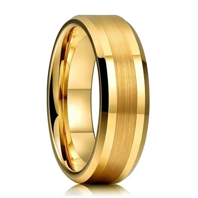 His & Hers 6/8mm Gold Matte and Polished Finish Tungsten Carbide Wedding Band Set