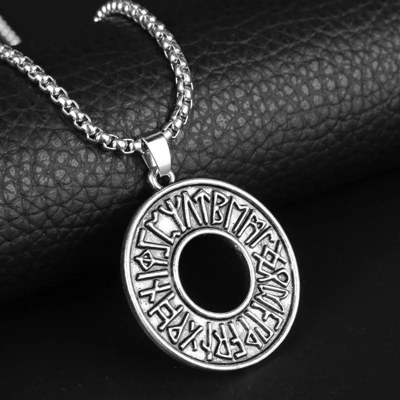 Hollow Circular Silver Rune Pendant with Odin's Symbol