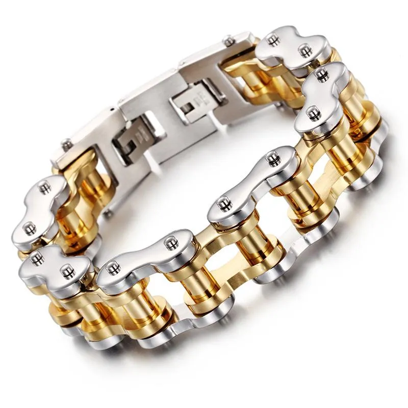 Innovato Silver & Gold Stainless Steel Motorcycle Bracelet