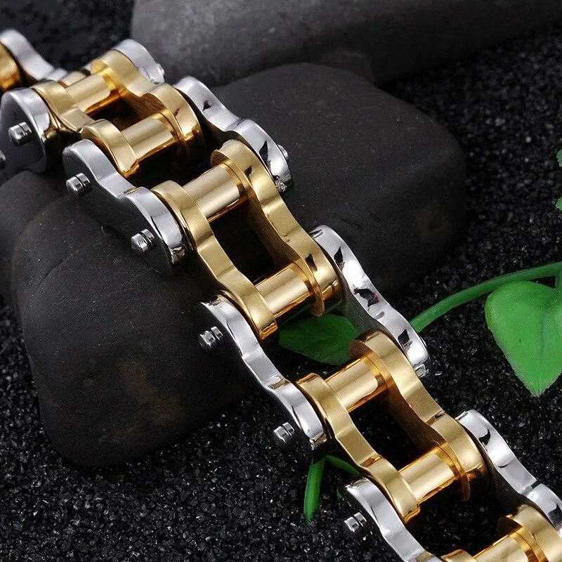 Innovato Silver & Gold Stainless Steel Motorcycle Bracelet