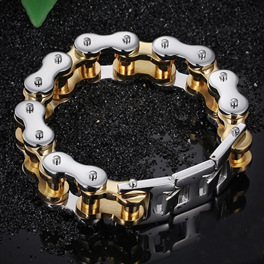 Innovato Silver & Gold Stainless Steel Motorcycle Bracelet