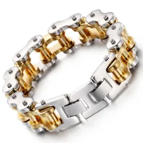 Innovato Silver & Gold Stainless Steel Motorcycle Bracelet