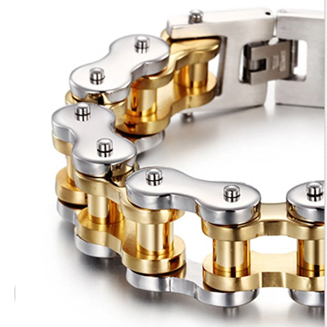 Innovato Silver & Gold Stainless Steel Motorcycle Bracelet