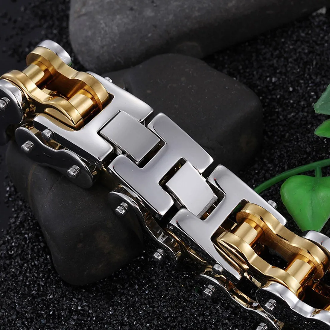 Innovato Silver & Gold Stainless Steel Motorcycle Bracelet