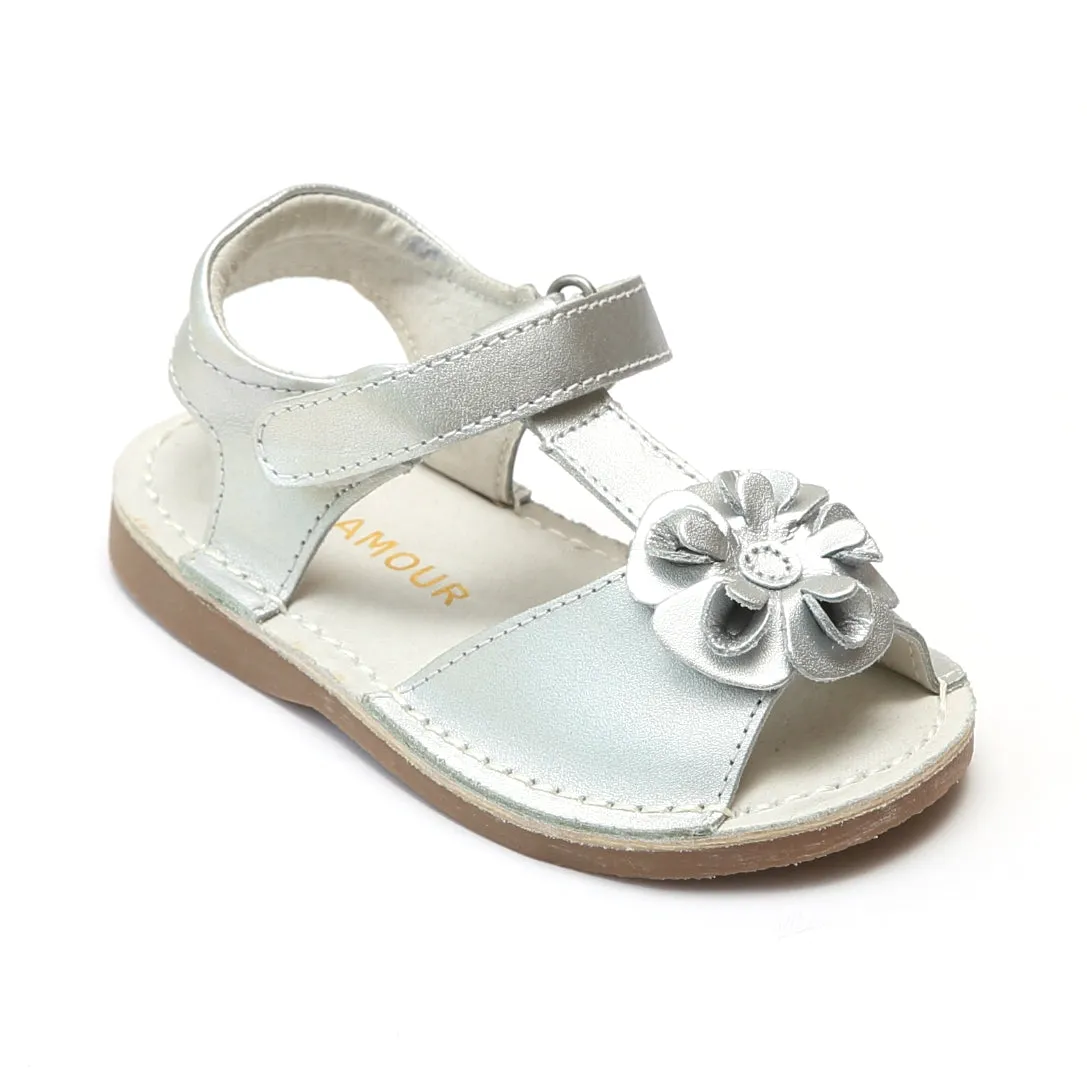 L'Amour Girls Curly Flower Sandals