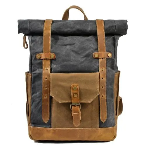 Large Capacity Vintage Canvas Waterproof Genuine Leather Backpack