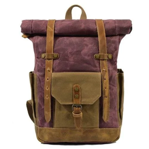 Large Capacity Vintage Canvas Waterproof Genuine Leather Backpack