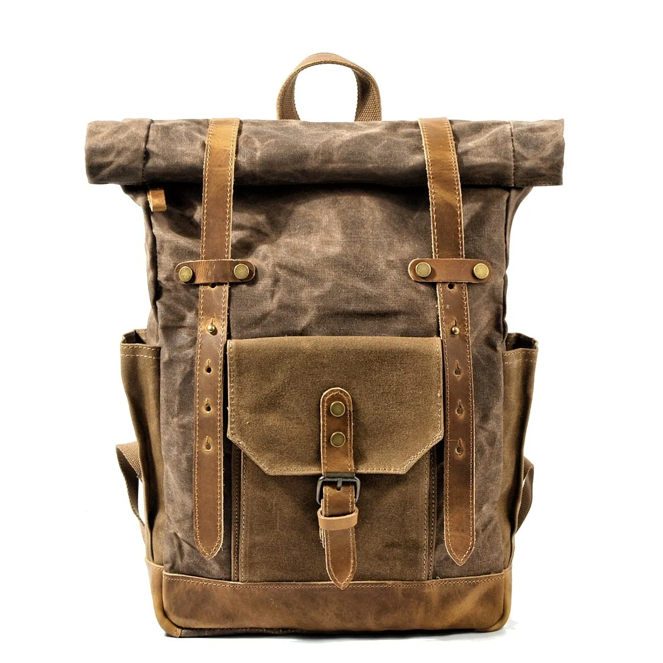 Large Capacity Vintage Canvas Waterproof Genuine Leather Backpack