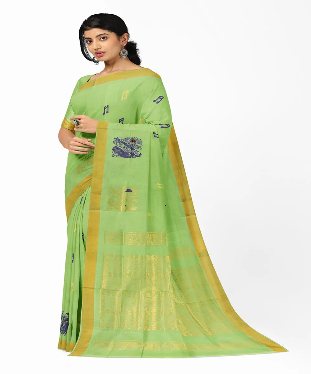 Light green plain butta handwoven rajahmundry cotton saree