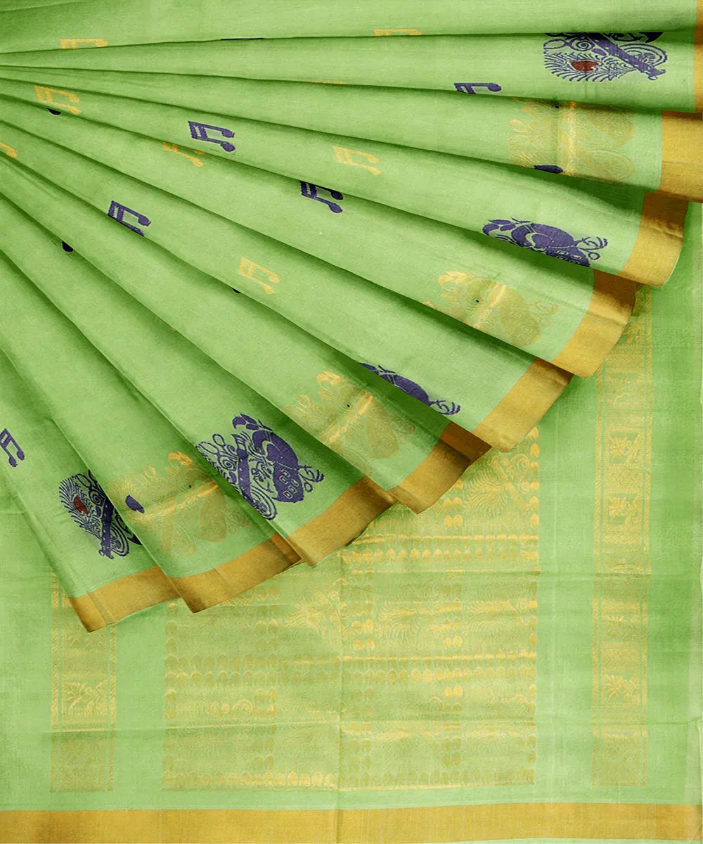 Light green plain butta handwoven rajahmundry cotton saree