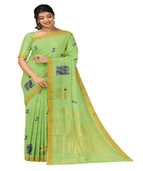 Light green plain butta handwoven rajahmundry cotton saree