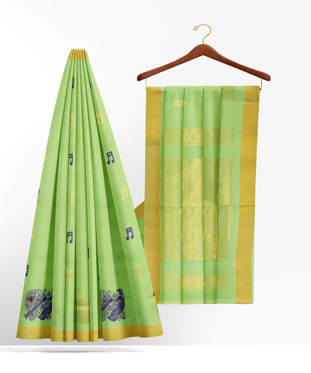 Light green plain butta handwoven rajahmundry cotton saree