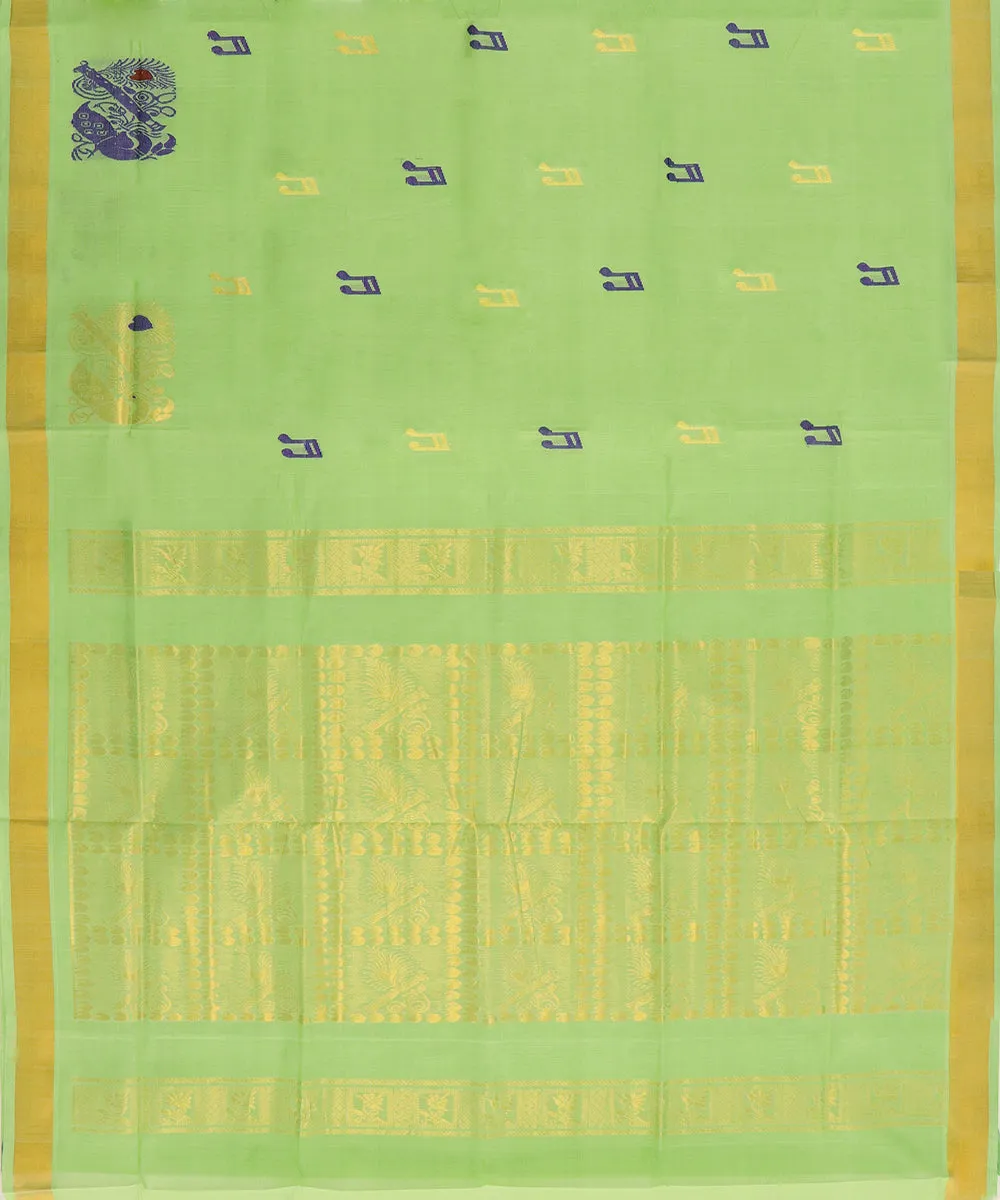 Light green plain butta handwoven rajahmundry cotton saree