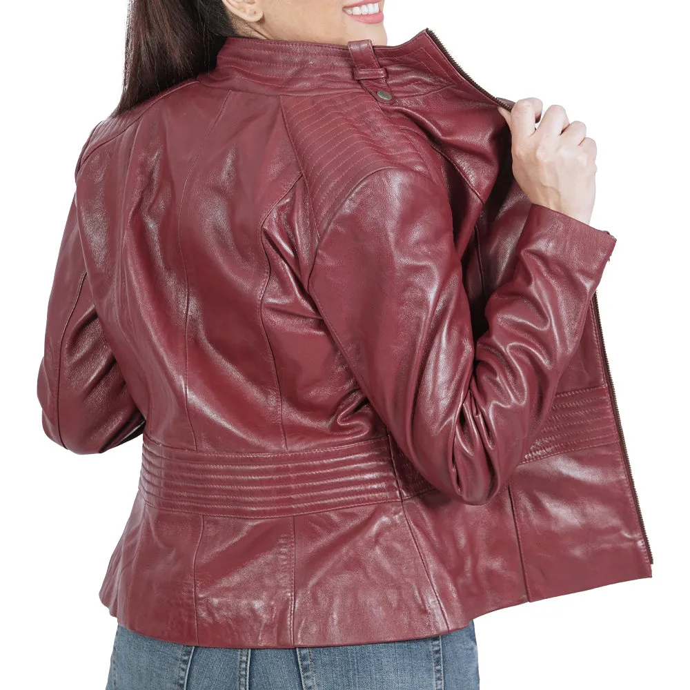 Linda  Burgundy Biker Leather Jacket