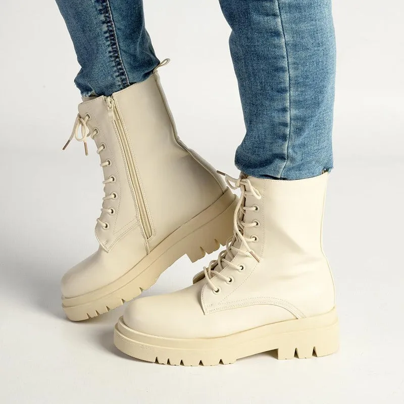 Madison Kiki Chunky Military Boot - White