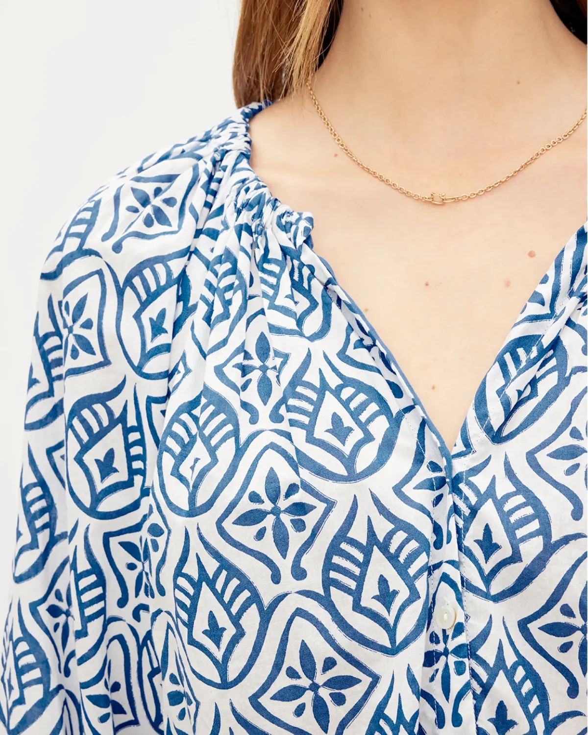 Marian Block Print Top (Blue)