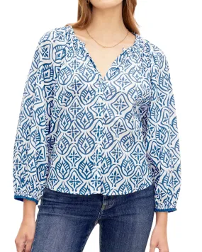 Marian Block Print Top (Blue)