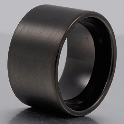 Men 14mm Big Tungsten Metal Ring Black Wedding Engagement Band Flat Top Pipe Cut Matte Finish Comfort Fit